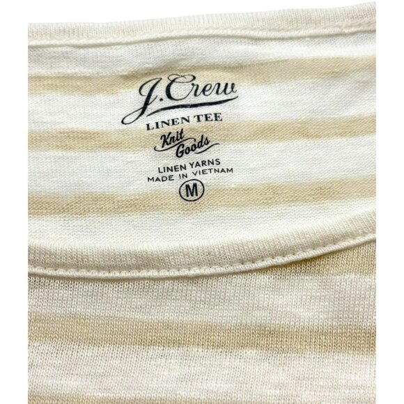 J.Crew 100% Linen Tee Top Tan White Striped Boxy Relaxed 3/4 Sleeve Slub Size M - Picture 5 of 8